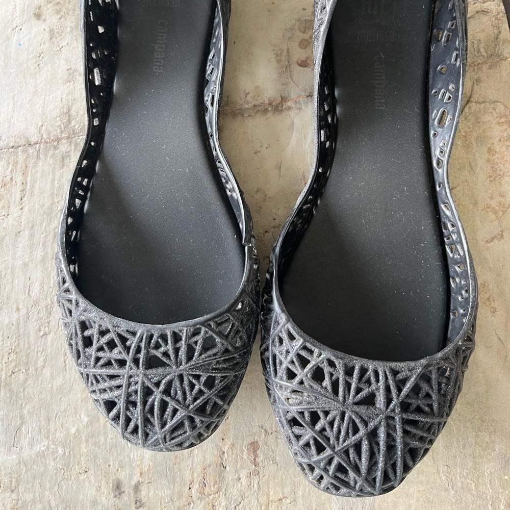 Mini Melissa black glitter flats
